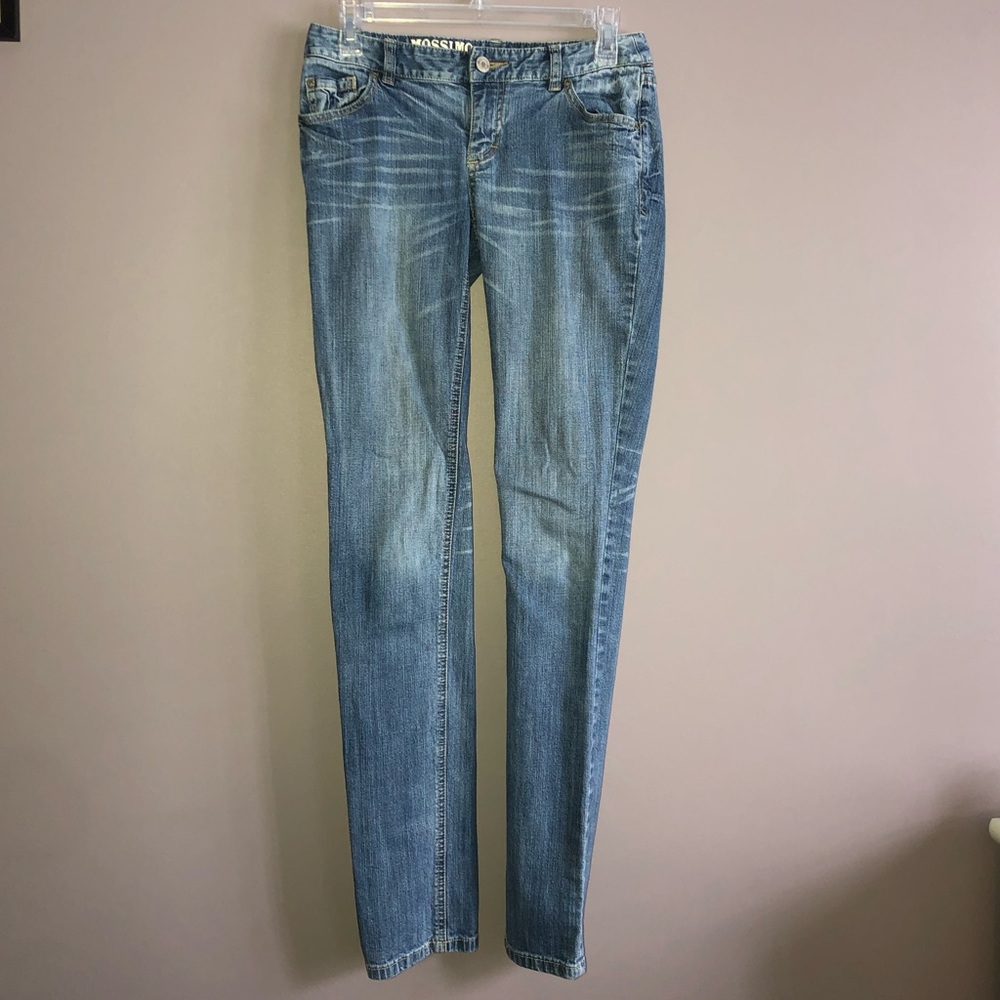 Medium wash straight leg skinny jean